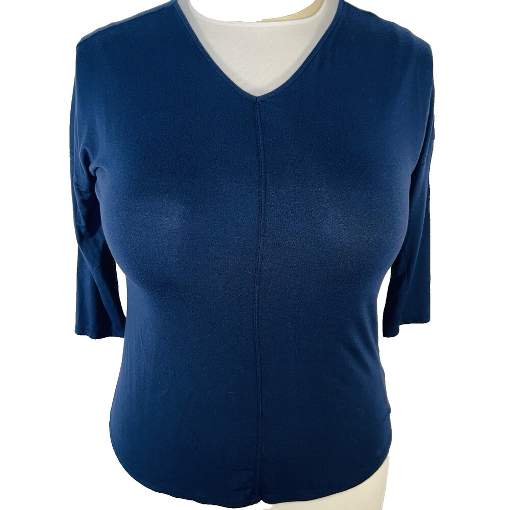 Tahari Tee Shirt Womens M Navy V-Neck V-Back Dolman Half Sleeve Oversized
